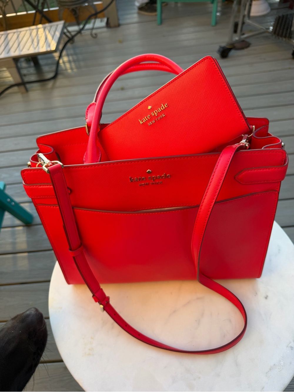 Kate Spade 100% Real Saffiano Red Leather Medium Satchel with Wallet